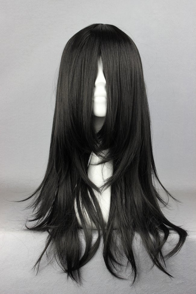 long black cosplay wig with bangs