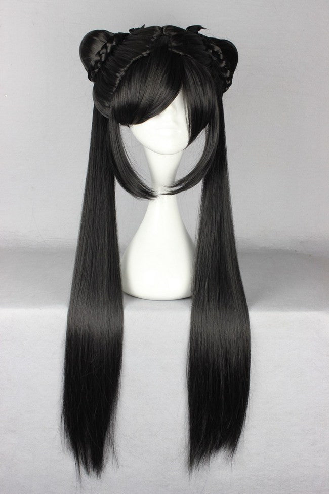 Classical Fashion Style Black Two Ponytails Japanese Anime Wig