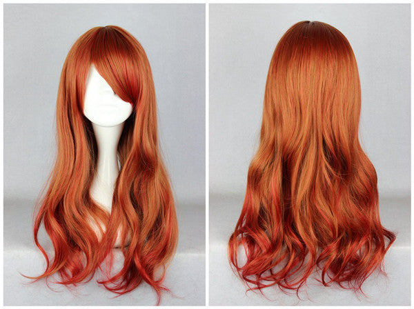 Promotion Copper Red Ombre 65cm Long Loose Weave Cute Cosplay Wig Colorful Candy Colored Synthetic Hair Extension Hair Piece 1pcs Wig 362a