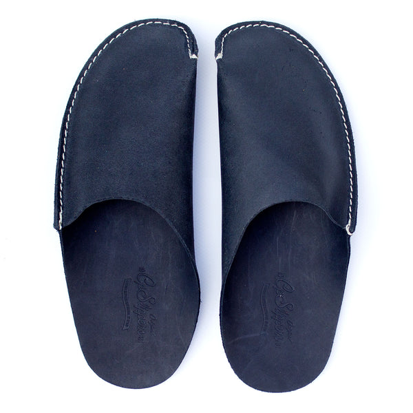 black leather slippers