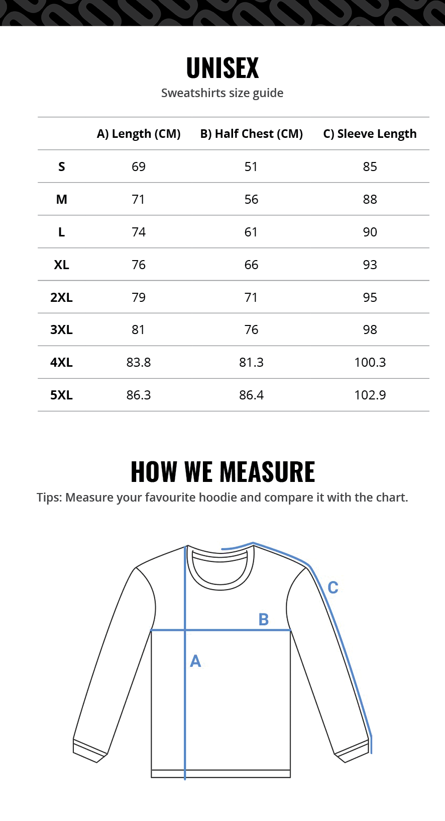 Sweatshirt size guide