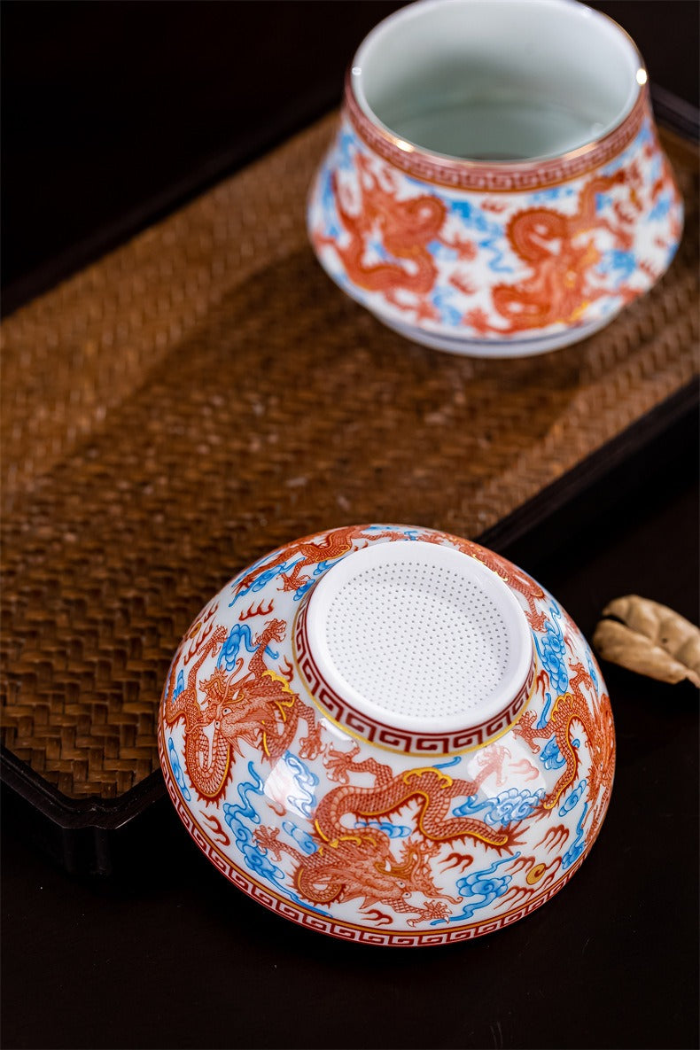 Jingdezhen Porcelain Tea Strainer - Red Dragon