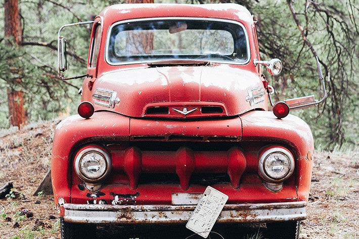 Vintage Red Pickup Truck in Colorado mountains