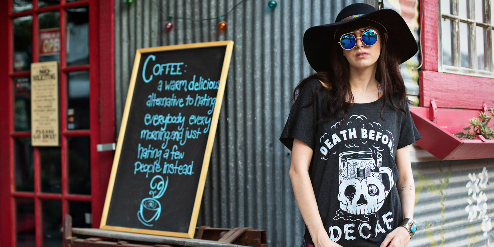 Death Before Decaf Coffee Women's Slouchy Dolman T-shirt for Barista and Coffee Lovers