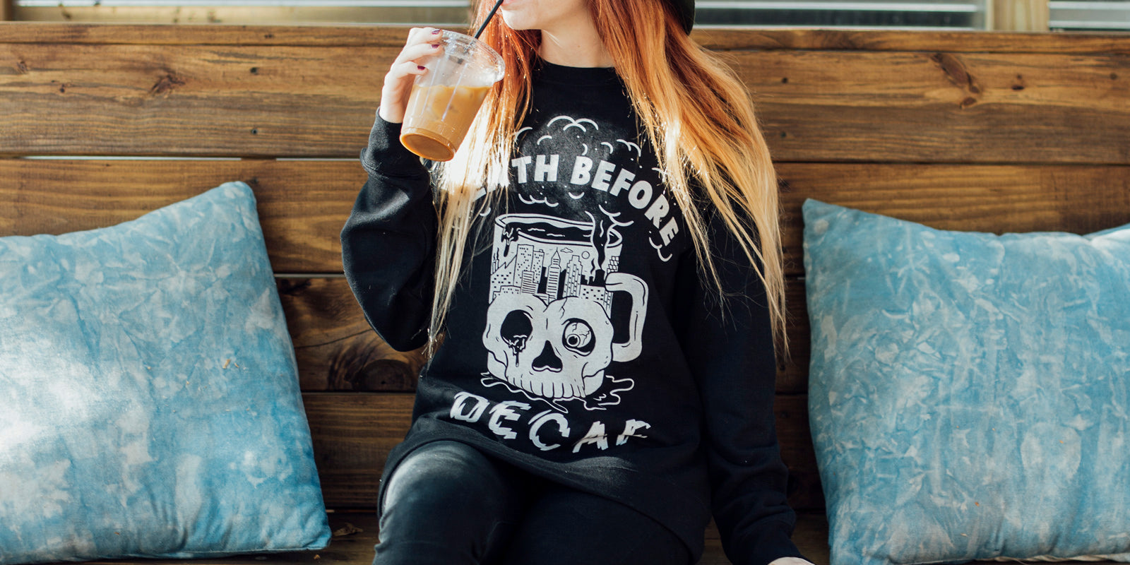 Death Before Decaf Coffee Unisex Adult Vintage-Inspired Raglan Crewneck Sweatshirt