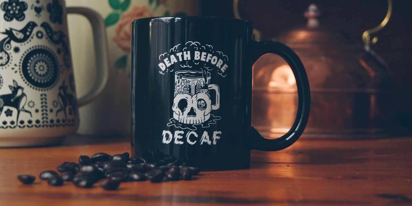 Death Before Decaf Coffee Skull Mug