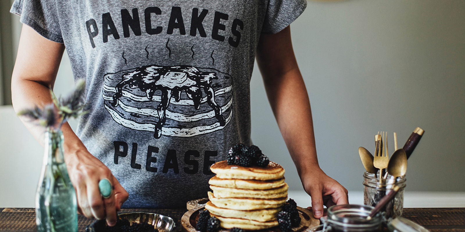 Pancakes Please Women's Vintage Tri-Blend Slouchy Dolman T-shirt for Breakfast Brunch Foodie Food Lovers
