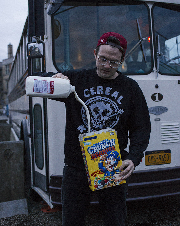 The Brothers Buoy for the Pyknic Cereal Killer Crewneck Sweatshirt with Cereal Bowl Milk Skull