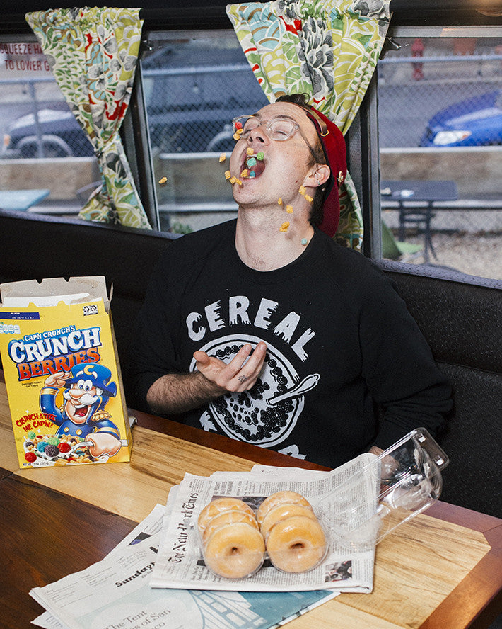 The Brothers Buoy for the Pyknic Cereal Killer Crewneck Sweatshirt with Cereal Bowl Milk Skull