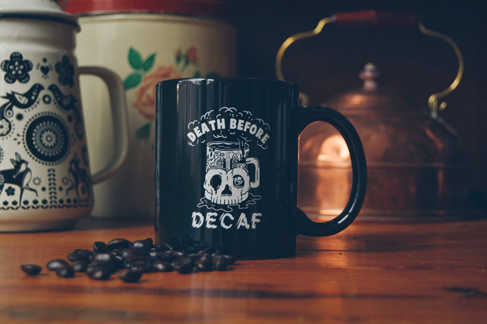 Death Before Decaf Coffee Skull Mug