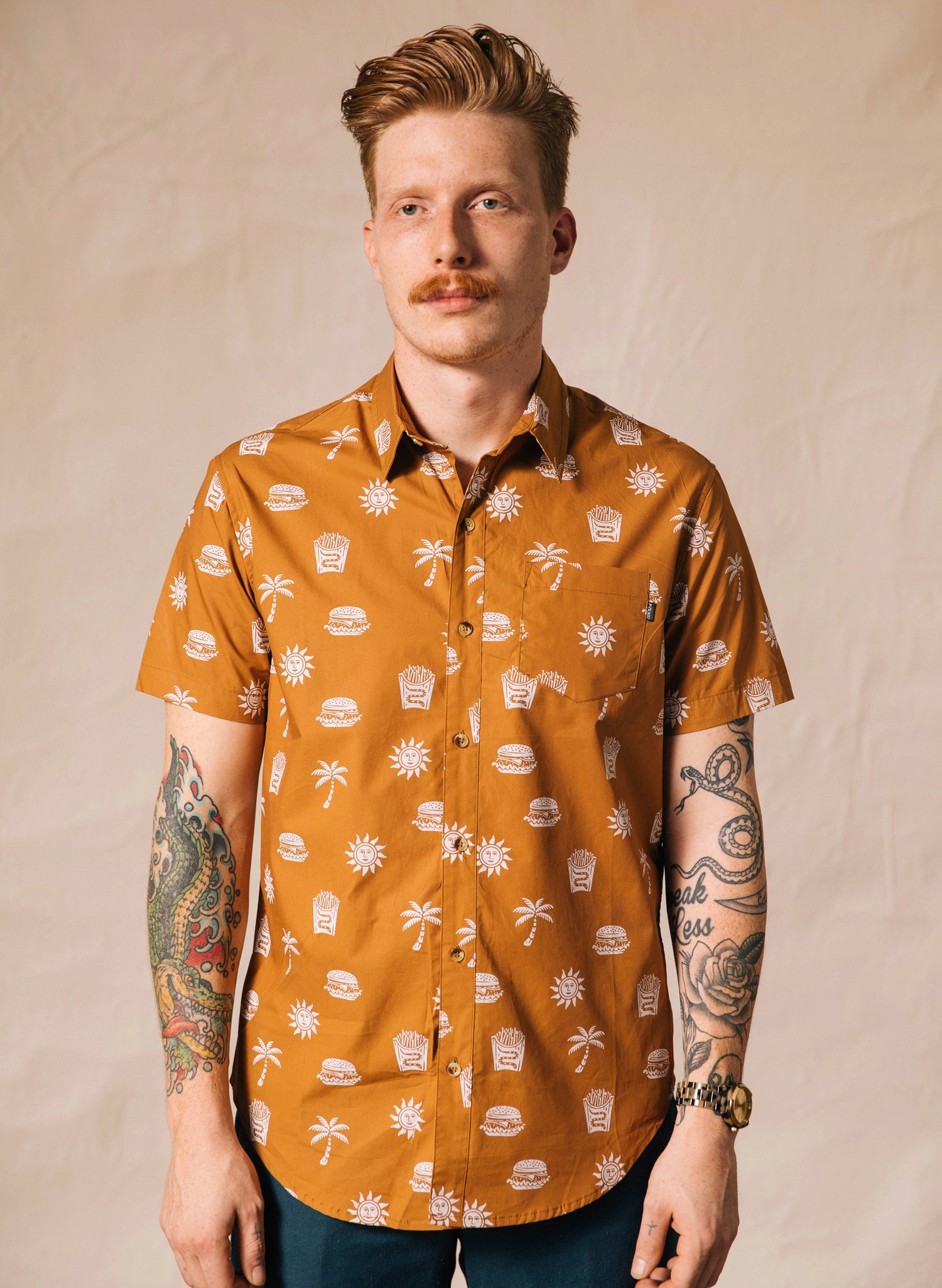 No Problemo Tacos Avocado and Cactus Long Sleeve Casual Button-Up