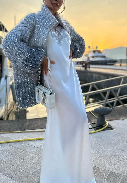 Product image showing fashionable cardigan look