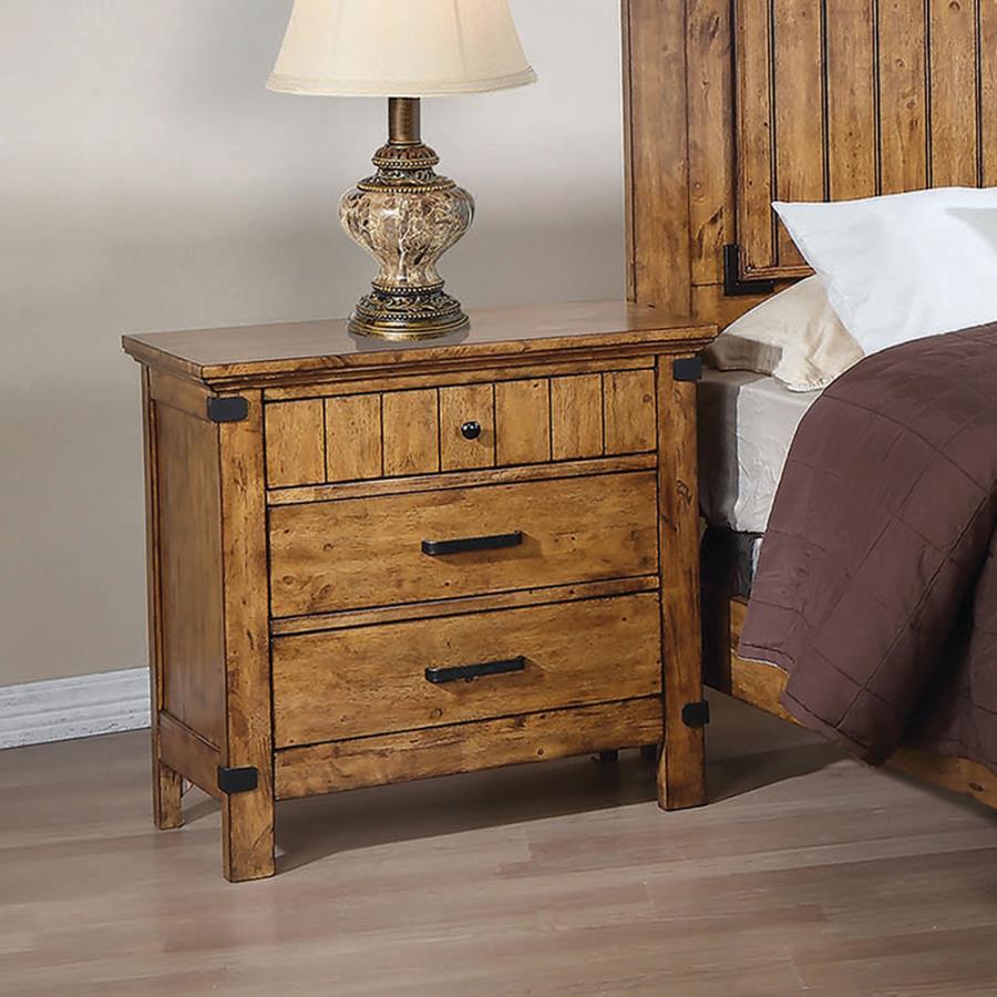 Brenner 3 Drawer Nightstand Rustic Honey Finish New Co 205262 Amazing Finds Red Bluff