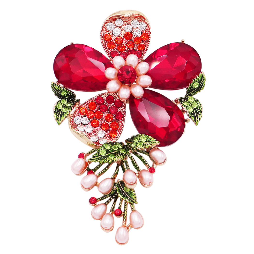 Enamel Crystal Red Rose Flower Brooch For Women Elegant Tulip