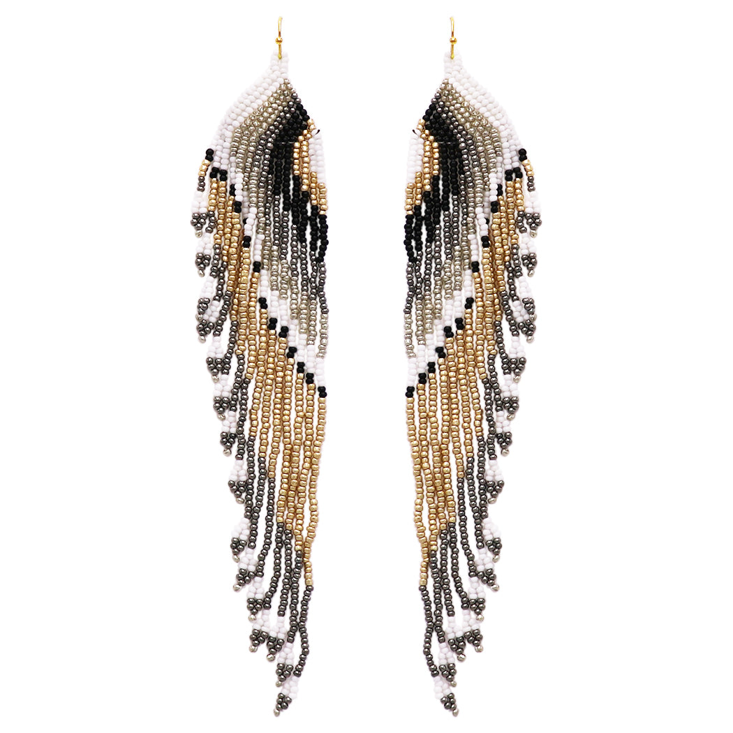 Long Peyote Stitch With Fringe Seed Bead Shoulder Duster Statement Ear –  Rosemarie Collections