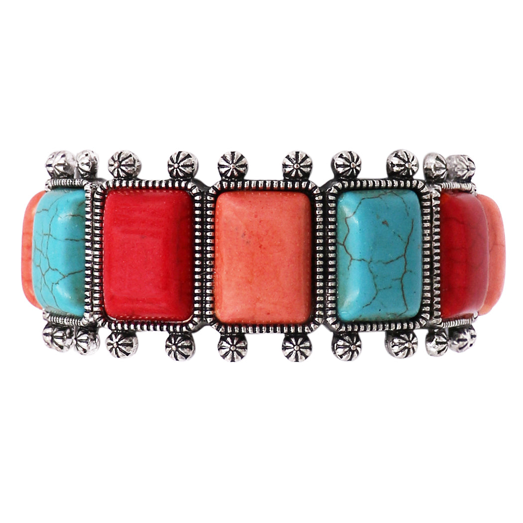 Cowgirl Fun Set of 5 Western Burnished Silver Tone Howlite Stone Stackable Stretch Bracelets, 6.5 (Conchos and Multicolored Beads)