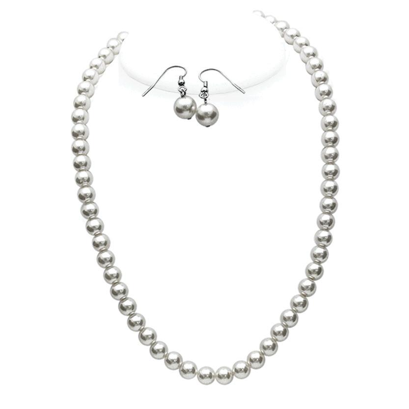 Simulated 8mm Glass Pearl Necklace Strand And Dangle Earrings Set, 16" –  Rosemarie Collections