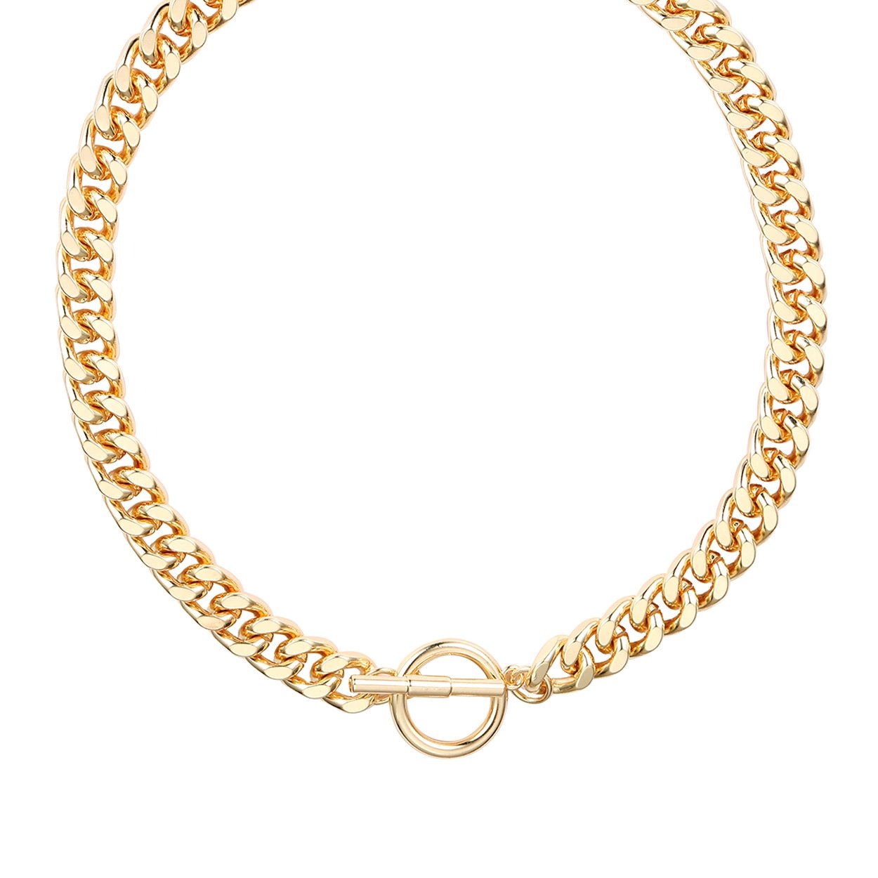 Stunning Polished Gold Tone Chunky Curb Link Chain Toggle Clasp