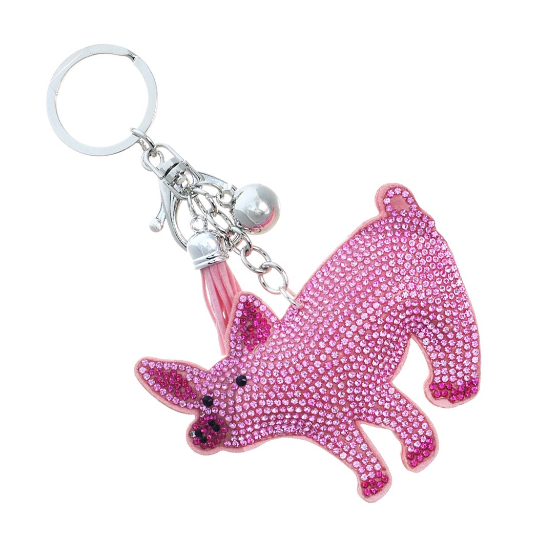 Keychain Dog Key Chain with Crystal Inlay Pearl Rhinestone