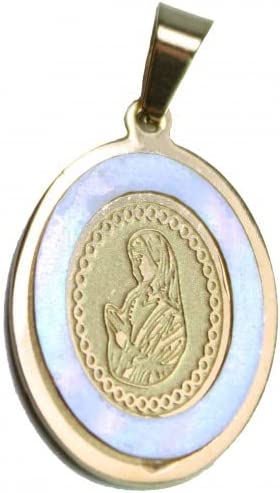 Stainless Steel Gold Plated Virgin Mary Pendant With Opal On Gold