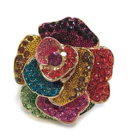  PPWW Rose Statement Ring Retro Star Flower Rhinestone