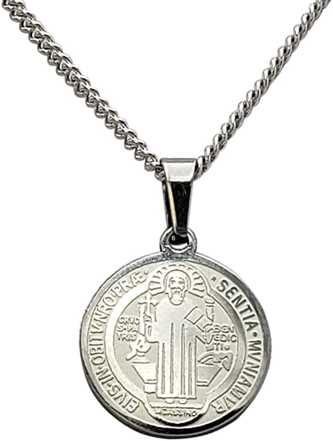 Saint Benedict Medallion Necklace - Silver - Double-Sided