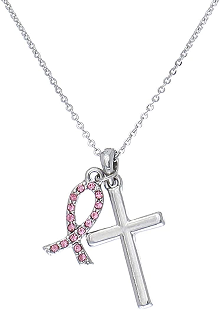 Inspirational Breast Cancer Awareness Pink Crystal Ribbon and