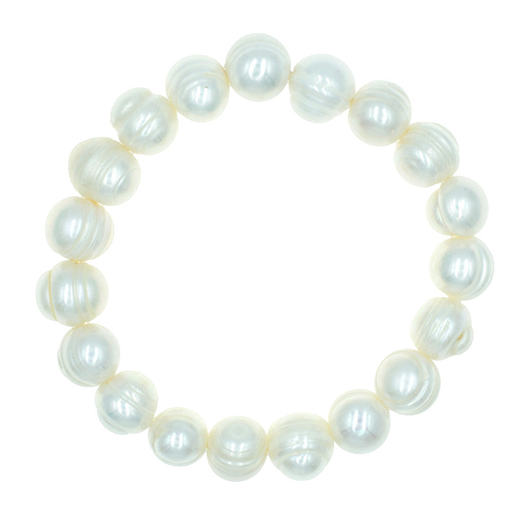Amazon.com: Secret & You Pearl Bracelet of Freshwater Cultured White Semi  Baroque Pearls 9-10 mm 22 total pearls - 18 cm elastic bracelet.