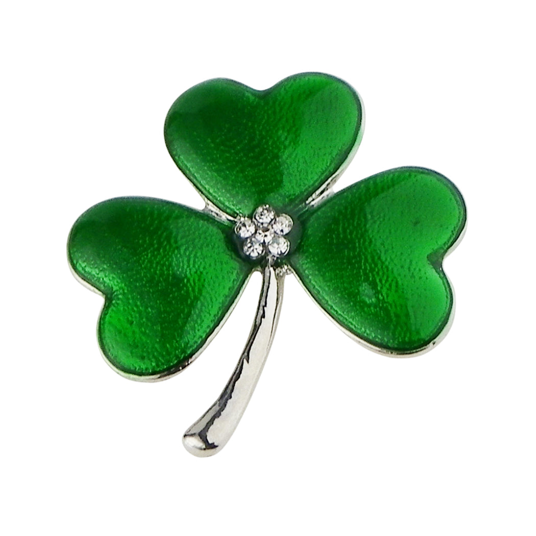 Silver Tone Lucky Shamrocks 3 Leaf Clover St Patrick's Day Green