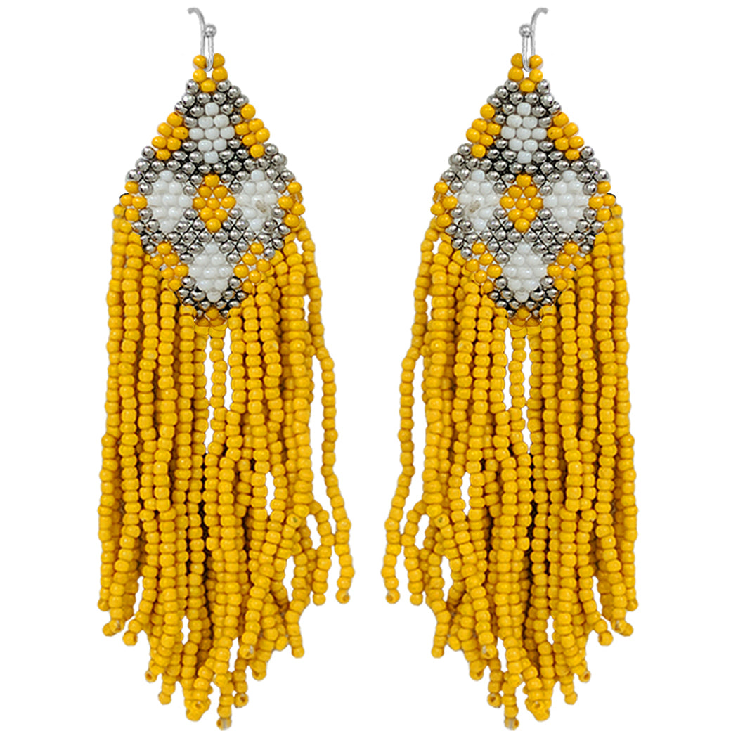 Long Peyote Stitch With Fringe Seed Bead Shoulder Duster Statement Ear –  Rosemarie Collections