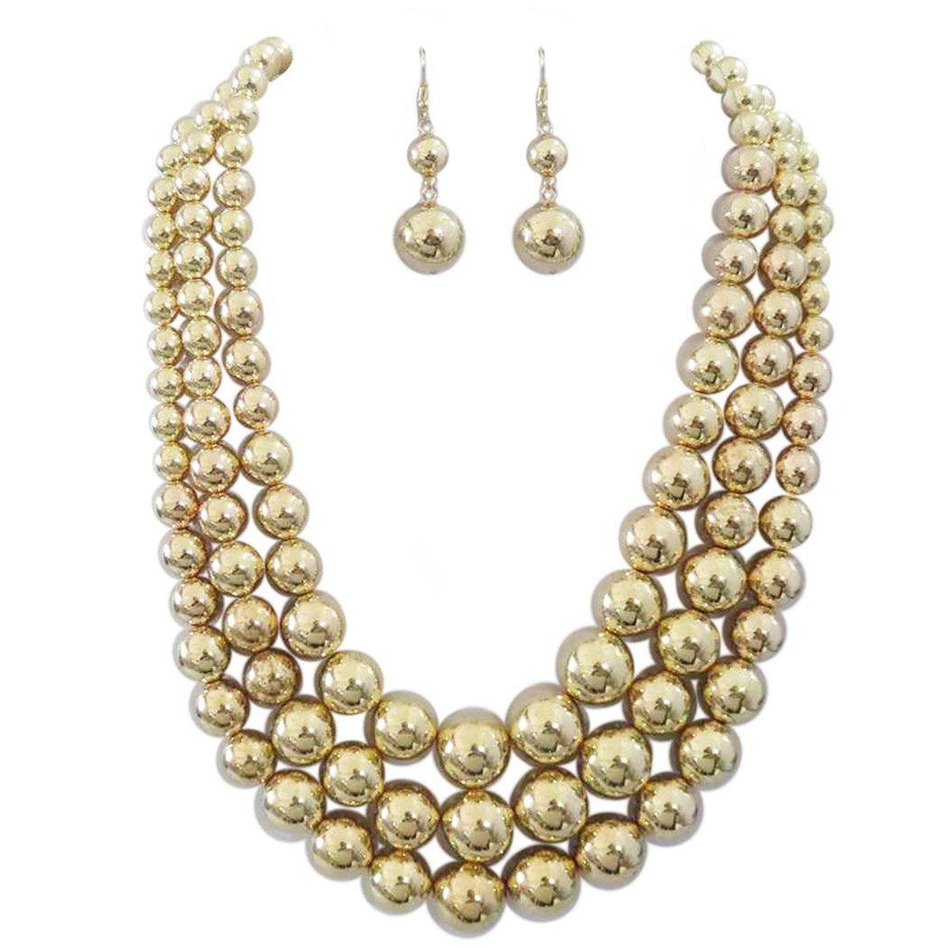 Multi Strand Simulated Pearl Necklace and Earrings Jewelry Set, 18