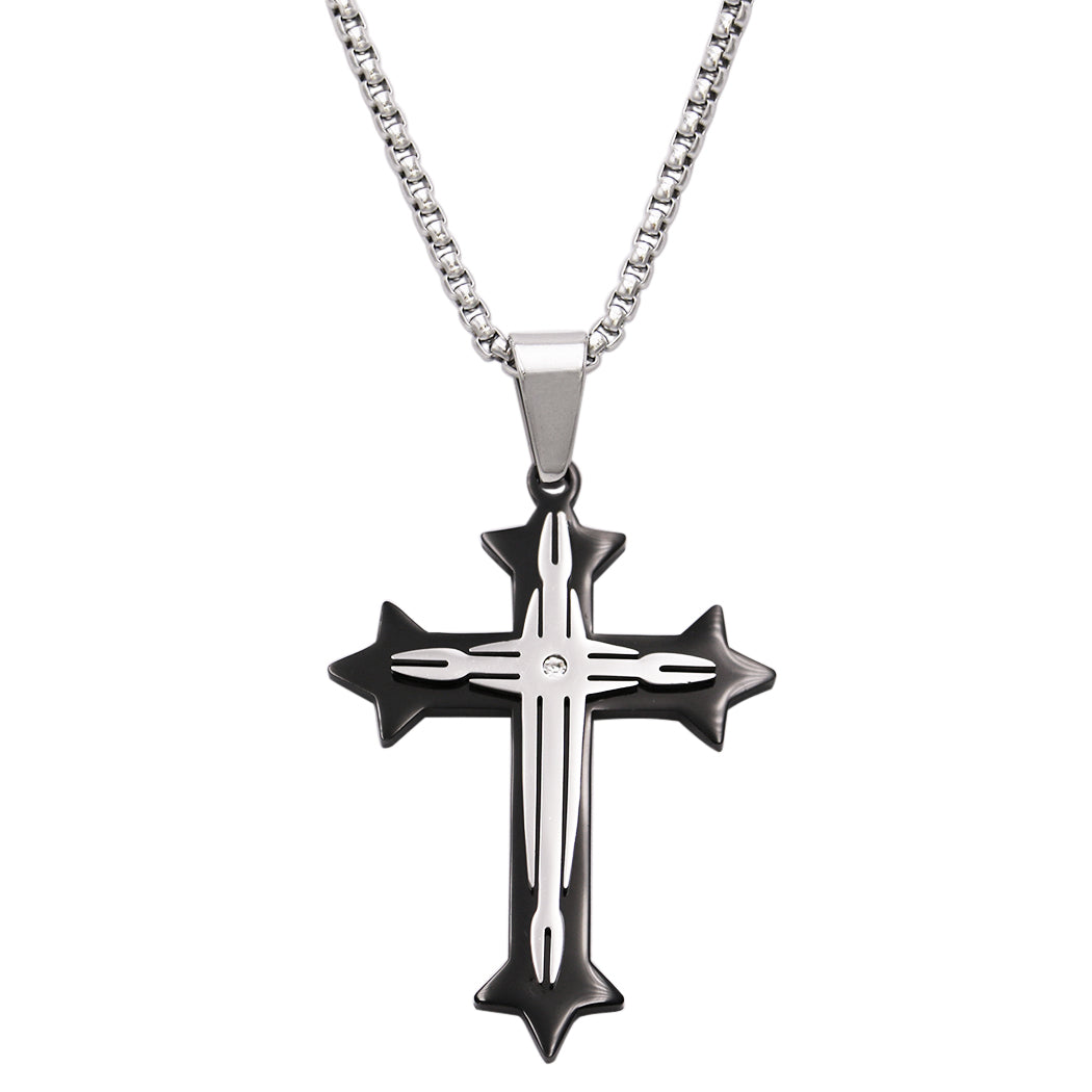 Necklace for Men, Choker Necklace for men, Men Corss Necklace,Stainless  Steel Cutout Cross Pendant Necklace for Men with Box Chain. Hollow Cross