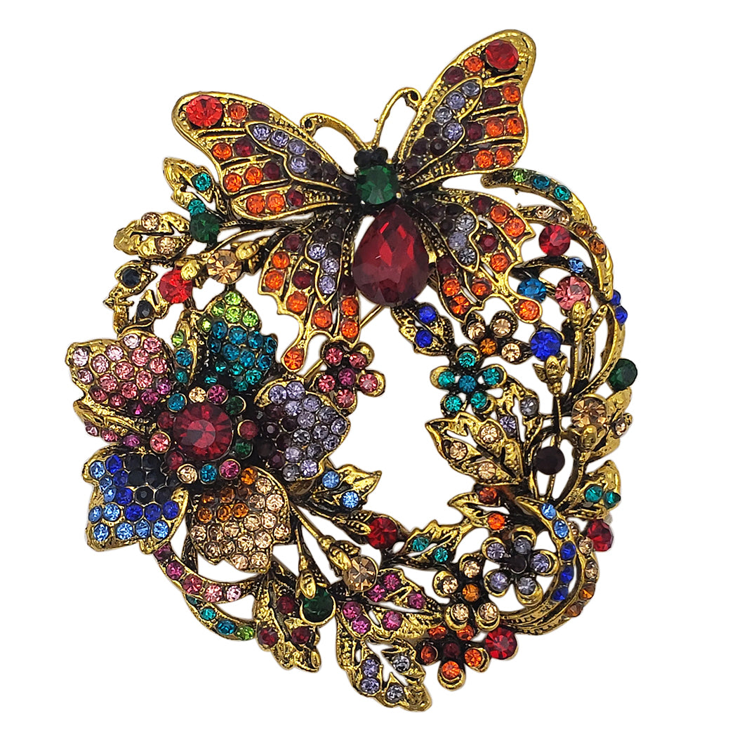 Stunning Gold Tone Colorful Crystal Pave Butterfly Brooch Pin, 3