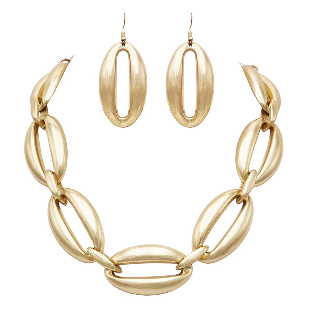 Rosemarie Collections Polished Chunky Links Curb Chain Collar Necklace Earrings Set, 16-18 with 2 Extender (Gold)