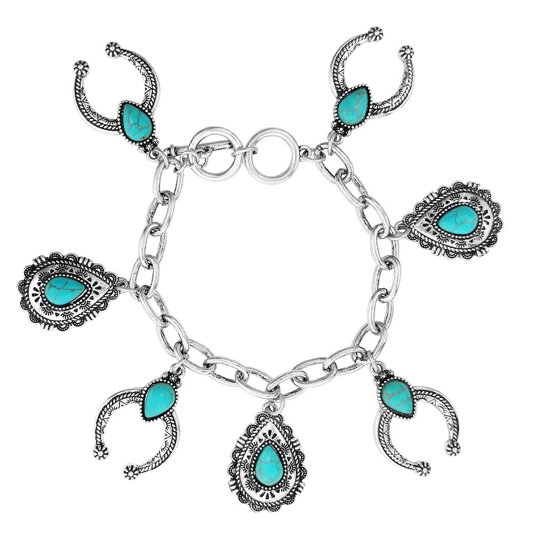 Schield Crystal Brackets Bracelet - Silver-Tone Metal Charm