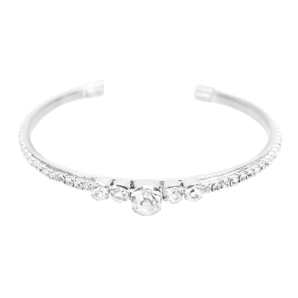 Stunning Silver Tone Crystal Rhinestone Wire Cuff Bracelet, 2.25"