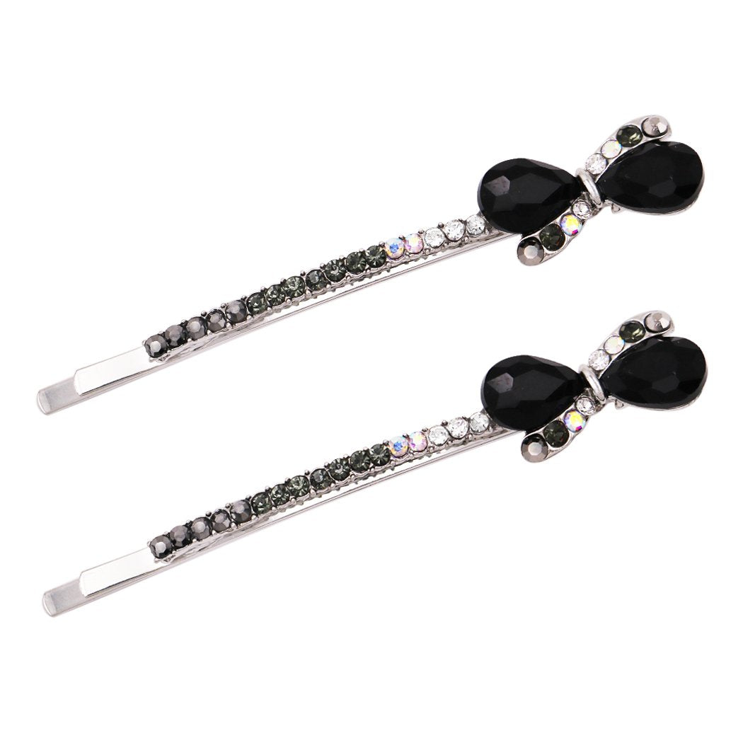 Rosemarie Collections LLC Set of 3 Acetate and Simulated Pearl Hair Clip Bobby Pins Snap Hair Barrette Accessories (Black and Silver Tone Pearls)