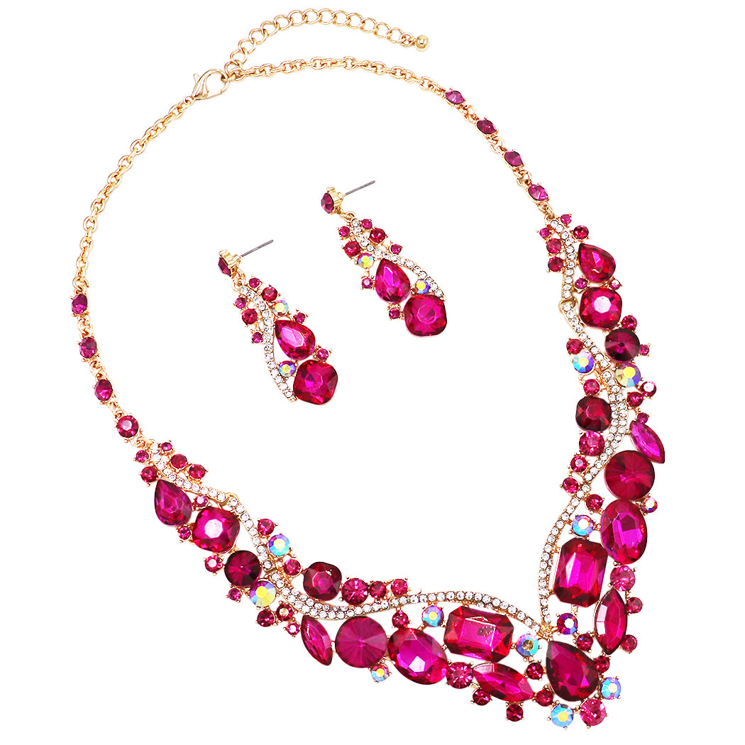 Stunning Crystal Rhinestone Statement Necklace Drop Earrings