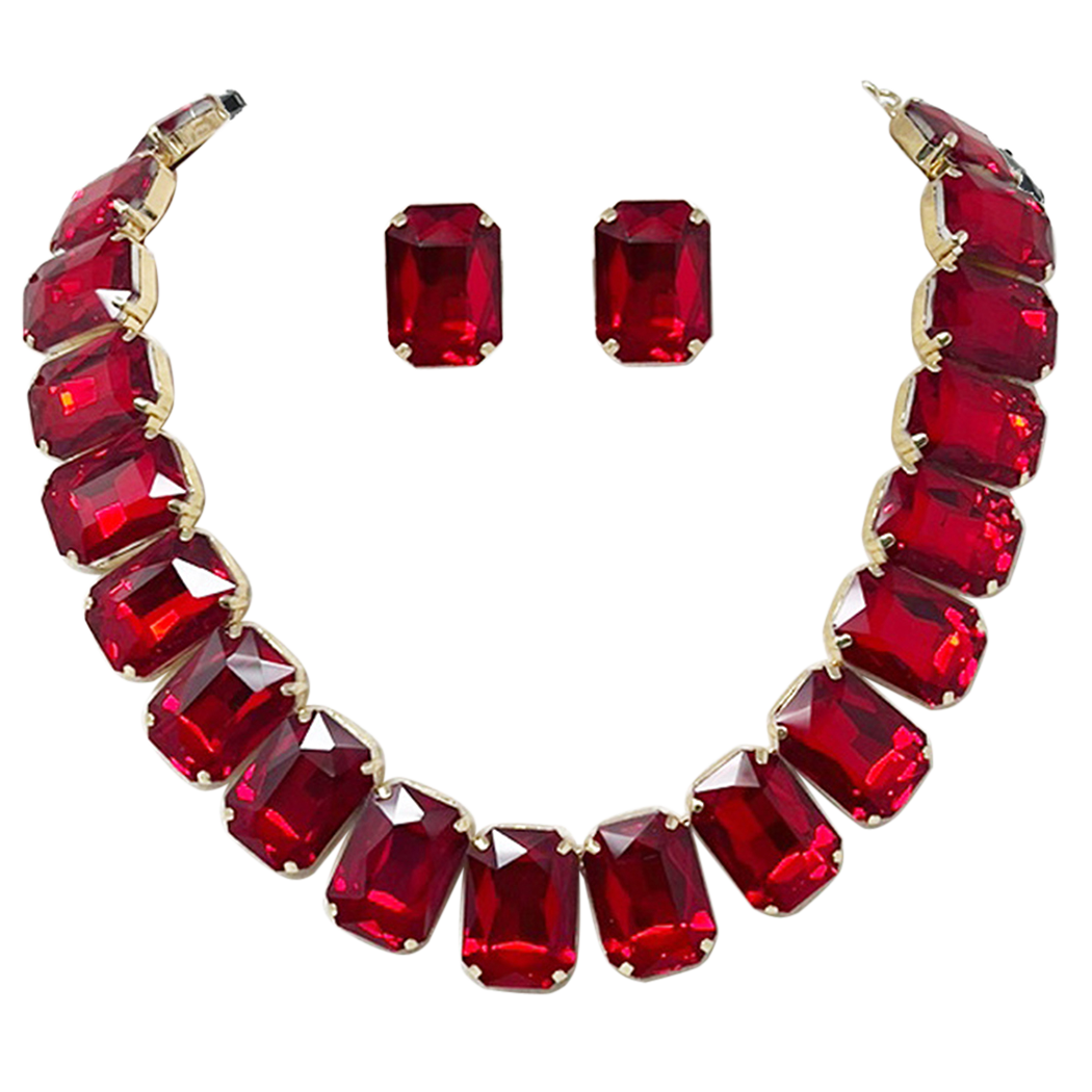 Stunning Emerald Cut Crystal Statement Necklace Earrings Set, 18+3 E –  Rosemarie Collections