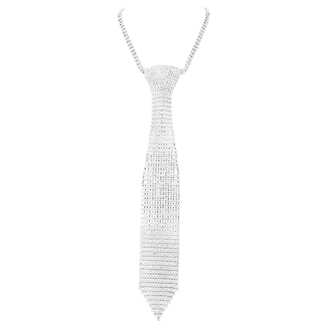 Women's Faux Crystal Rhinestone Necktie - Diamond Tie With Adjustable Chain