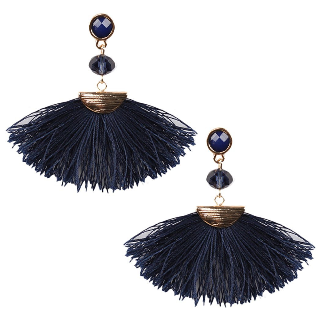 YouBella Navy Blue Teardrop-Shaped Stone-Studded Drop Earrings