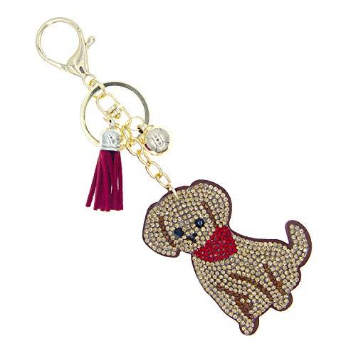 Rosemarie Collections Whimsical Crystal Covered Plush Sparkling Key Ring with Tassel Keychain Car Fob Handbag Charm (Labrador Retriever Puppy Dog)