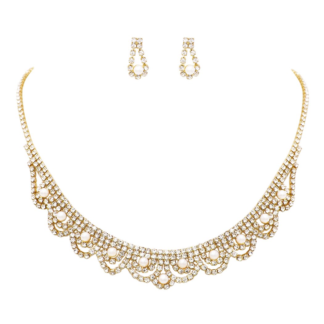 Stunning Adjustable Rhinestone Bridal Necklace and Earrings Jewelry Se –  Rosemarie Collections