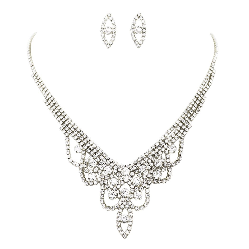 Stunning Adjustable Rhinestone Bridal Necklace and Earrings Jewelry Se –  Rosemarie Collections