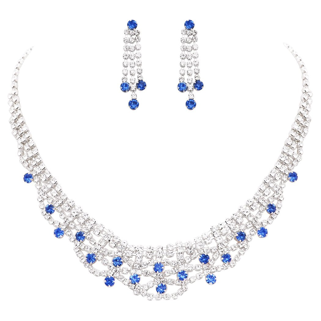 Brilliant Blue Pave Crystal Teardrop Collar Necklace and Earring State –  Rosemarie Collections