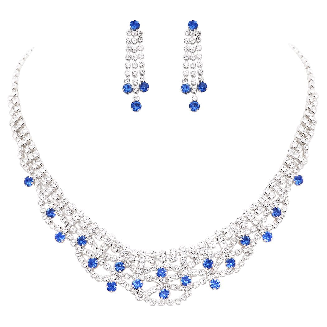 Blue Teardrop Earring and Brilliant Collar Crystal Necklace Rosemarie Collections – Pave State