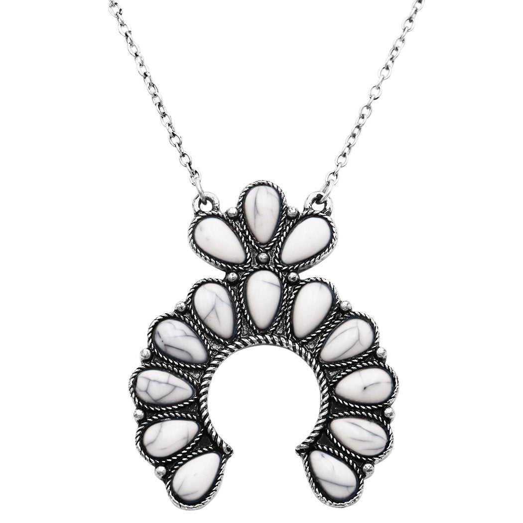 Western Style Semi Precious Howlite Stone Squash Blossom Pendant Neckl –  Rosemarie Collections