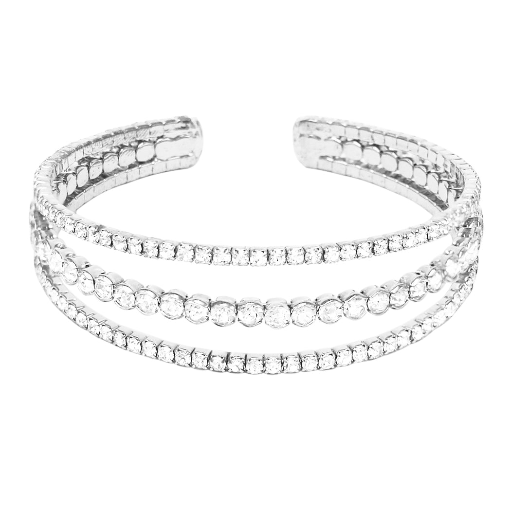 Crystal Rhinestone Criss Cross Flexible Wire Cuff Bracelet, 2.5 (Rainbow  Crystal Double Cross Gold Tone)