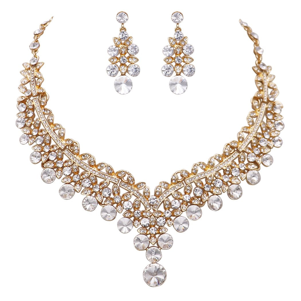 Stunning Adjustable Rhinestone Bridal Necklace and Earrings