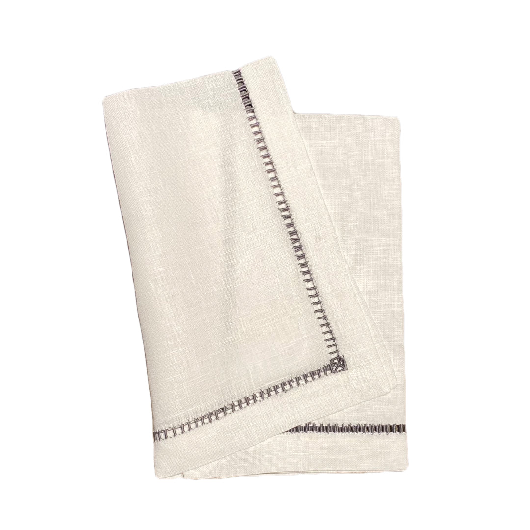 White Ladder Stitch Dinner Napkin - Hibiscus Linens